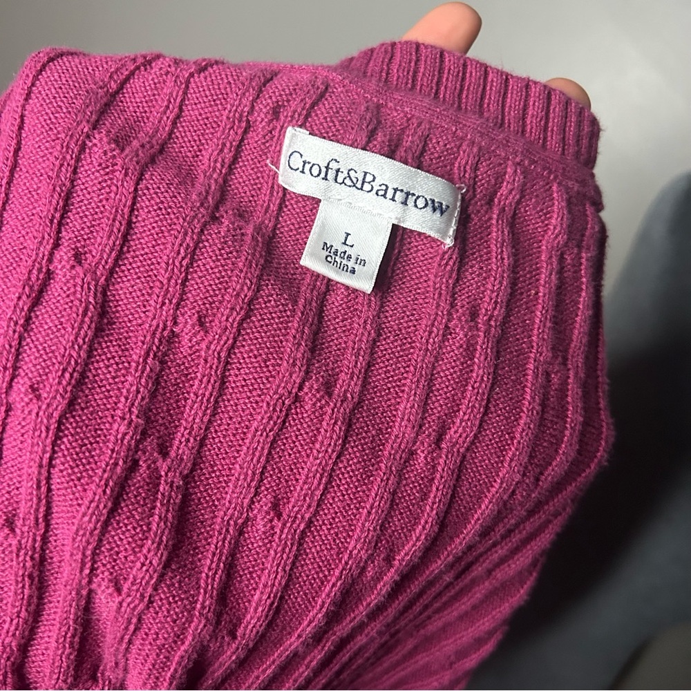 Women's 100% Cotton Cable Knit Sweater - Burgundy - Picture 4 of 6